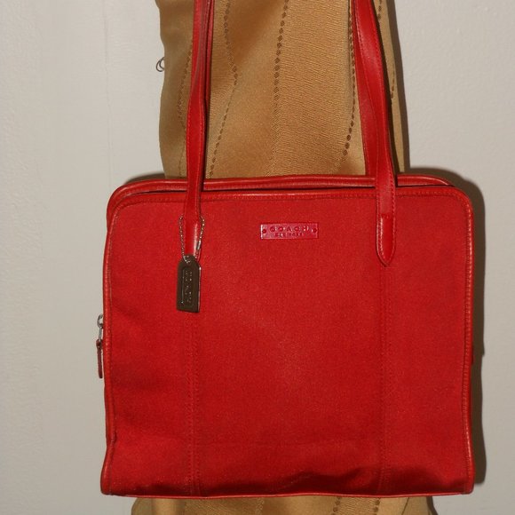 Coach Handbags - COACH RED LEATHER AND NYLON SHOULDER BAG